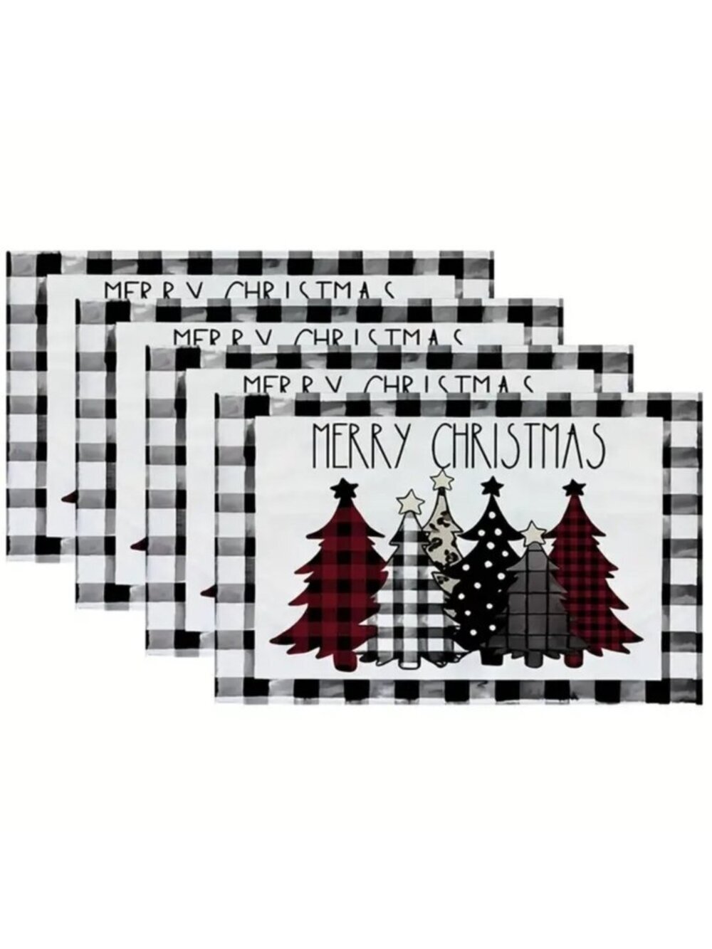 Christmas Placemats Trees Buffalo Plaid Placemats Black White 12 x 18 4 PC Set
